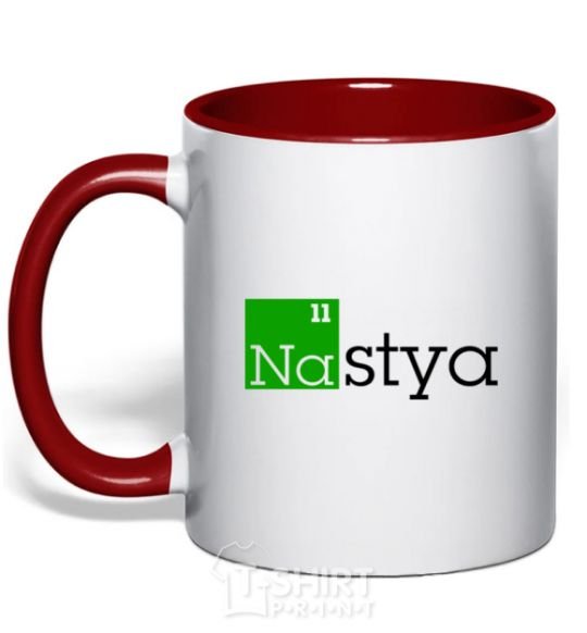 Mug with a colored handle Nastya red фото