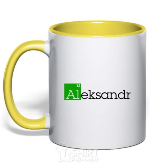 Mug with a colored handle Aleksandr yellow фото