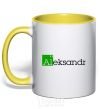 Mug with a colored handle Aleksandr yellow фото