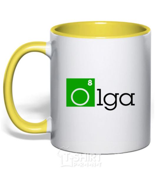 Mug with a colored handle Olga yellow фото