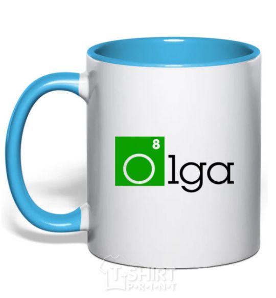 Mug with a colored handle Olga sky-blue фото