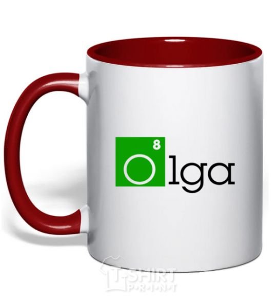 Mug with a colored handle Olga red фото