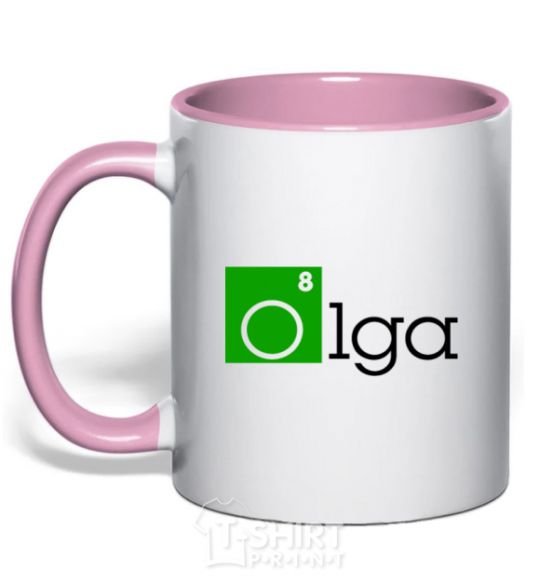 Mug with a colored handle Olga light-pink фото