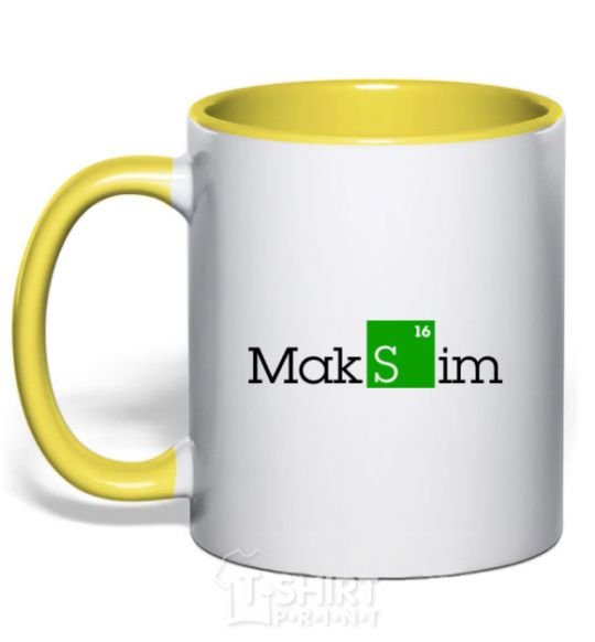 Mug with a colored handle Maksim yellow фото