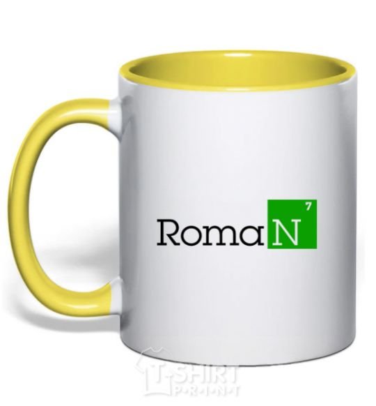 Mug with a colored handle Roman yellow фото