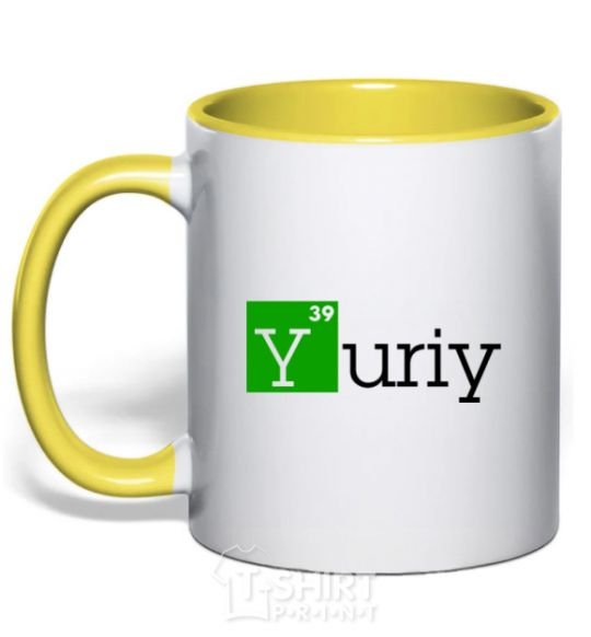 Mug with a colored handle Yuriy yellow фото