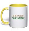 Mug with a colored handle Sergey the man the myth the legend yellow фото