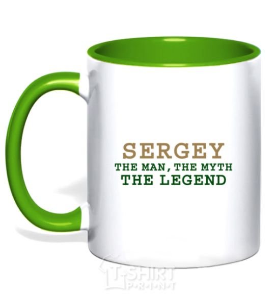 Mug with a colored handle Sergey the man the myth the legend kelly-green фото