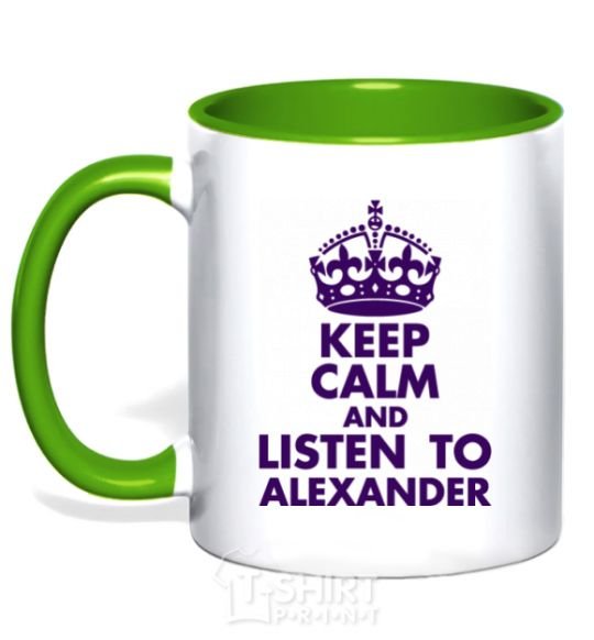 Mug with a colored handle Keep calm and listen to Alexander kelly-green фото