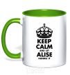 Mug with a colored handle Keep calm and let Alise handle it kelly-green фото