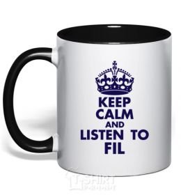 Mug with a colored handle Keep calm and listen to Olya black фото
