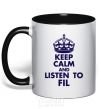 Mug with a colored handle Keep calm and listen to Fil black фото