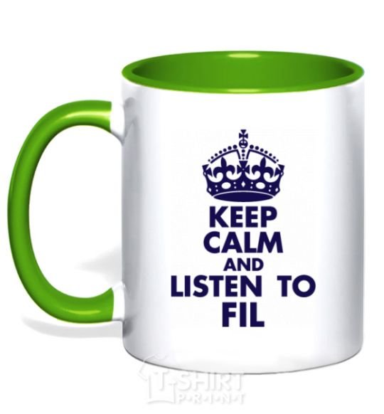 Mug with a colored handle Keep calm and listen to Fil kelly-green фото