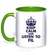 Mug with a colored handle Keep calm and listen to Fil kelly-green фото