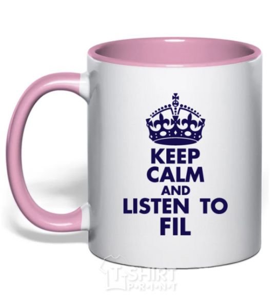 Mug with a colored handle Keep calm and listen to Fil light-pink фото