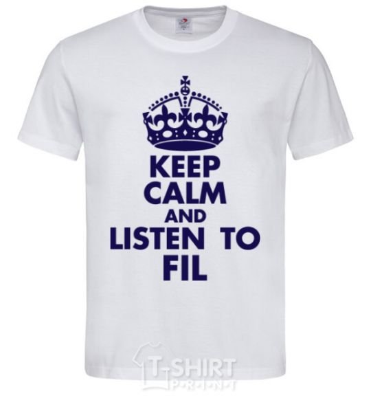 Мужская футболка Keep calm and listen to Fil Белый фото