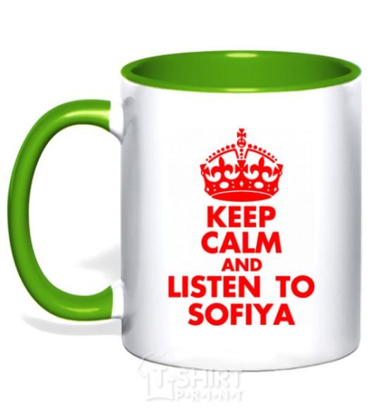 Mug with a colored handle Keep calm and listen to Sofiya kelly-green фото