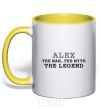 Mug with a colored handle Alex the man the myth the legend yellow фото