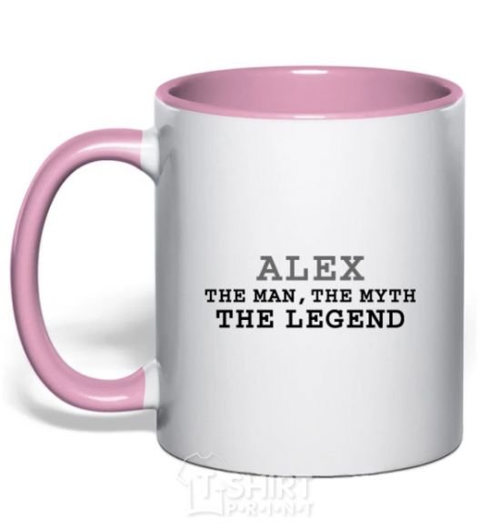 Mug with a colored handle Alex the man the myth the legend light-pink фото
