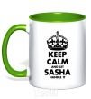 Чашка с цветной ручкой Keep calm and let Sasha handle it Зеленый фото