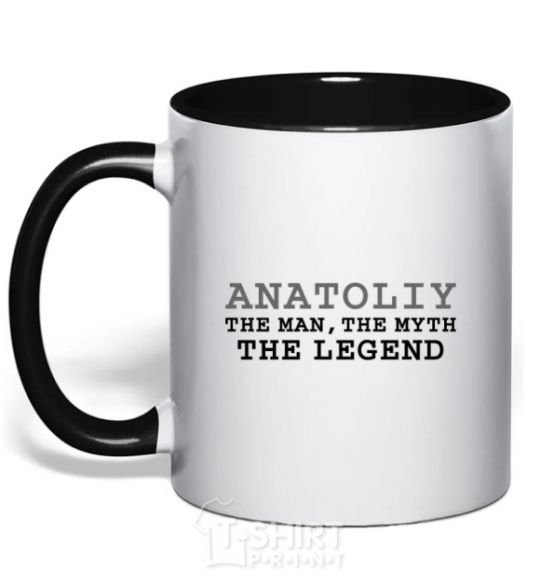 Mug with a colored handle Anatoliy the man the myth the legend black фото