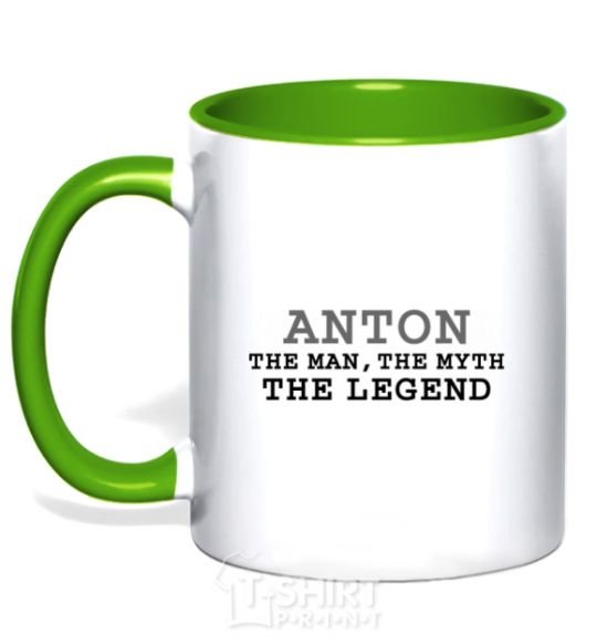 Mug with a colored handle Anton the man the myth the legend kelly-green фото