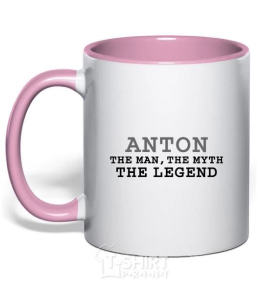 Mug with a colored handle Anton the man the myth the legend light-pink фото