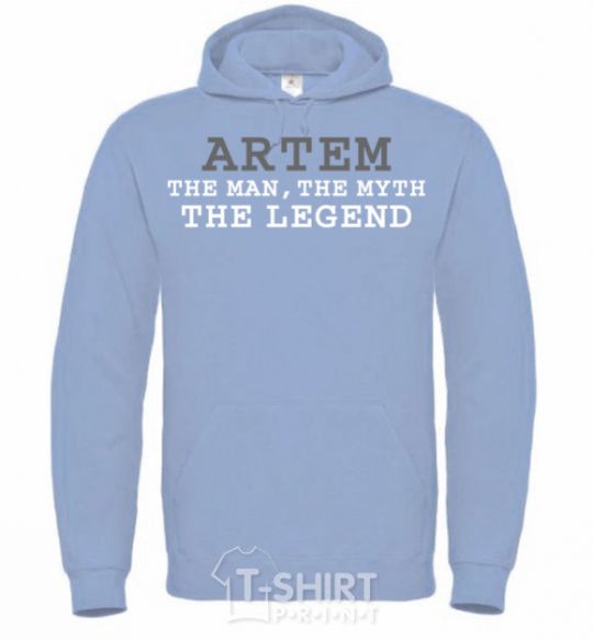 Men`s hoodie Artem the man the myth the legend sky-blue фото