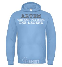 Men`s hoodie Artem the man the myth the legend sky-blue фото