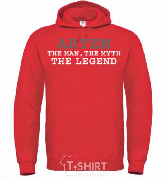 Men`s hoodie Artem the man the myth the legend bright-red фото