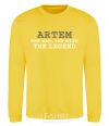 Sweatshirt Artem the man the myth the legend yellow фото