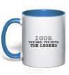 Mug with a colored handle Igor the man the myth the legend royal-blue фото