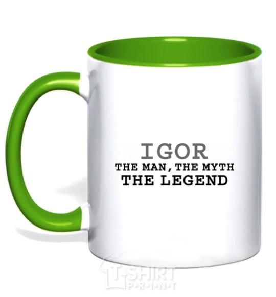 Mug with a colored handle Igor the man the myth the legend kelly-green фото