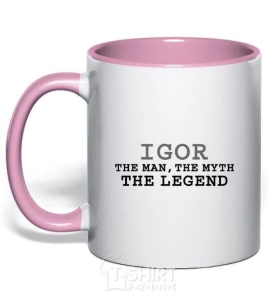Mug with a colored handle Igor the man the myth the legend light-pink фото