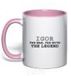 Mug with a colored handle Igor the man the myth the legend light-pink фото