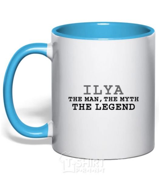Mug with a colored handle Ilya the man the myth the legend sky-blue фото