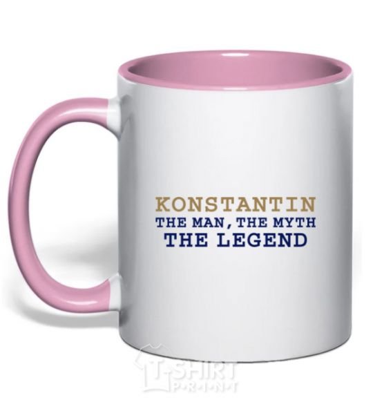 Mug with a colored handle Konstantin the man the myth the legend light-pink фото