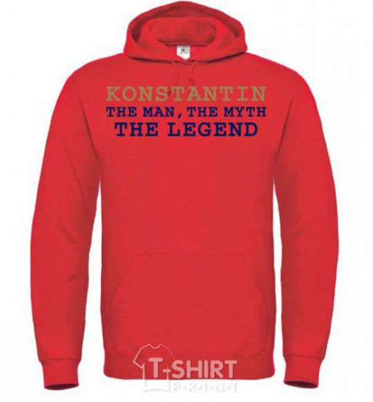 Men`s hoodie Konstantin the man the myth the legend bright-red фото