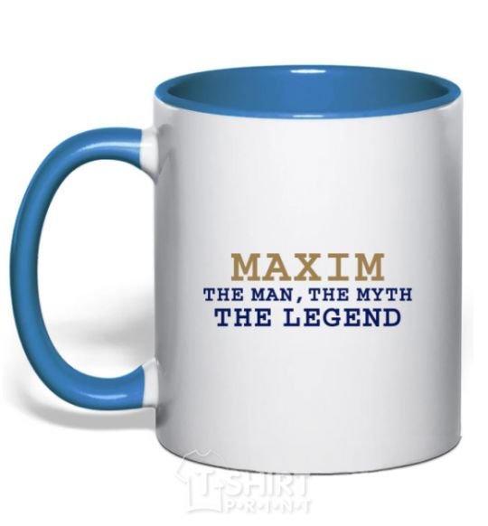 Mug with a colored handle Maxim the man the myth the legend royal-blue фото