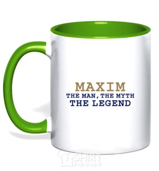 Mug with a colored handle Maxim the man the myth the legend kelly-green фото