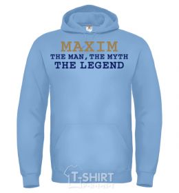 Men`s hoodie Maxim the man the myth the legend sky-blue фото