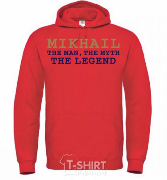 Men`s hoodie Mikhail the man the myth the legend bright-red фото