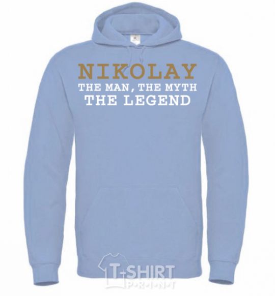 Men`s hoodie Nikolay the man the myth the legend sky-blue фото