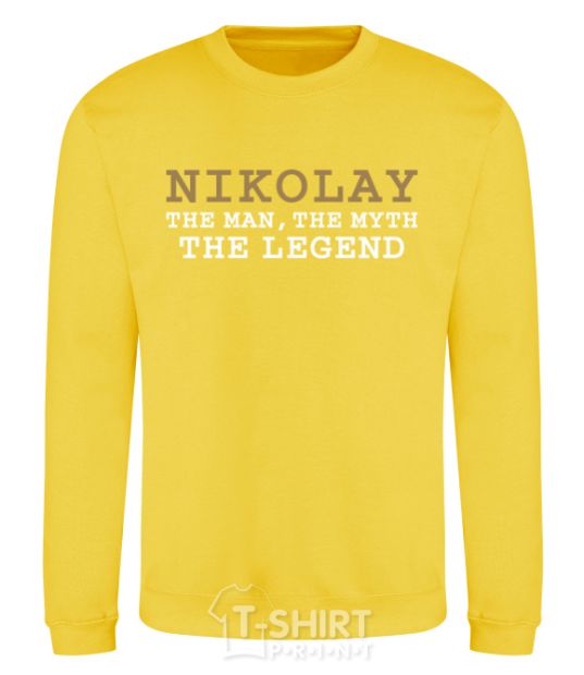 Sweatshirt Nikolay the man the myth the legend yellow фото
