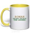 Mug with a colored handle Roman the man the myth the legend yellow фото