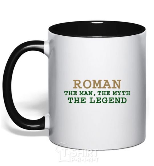 Mug with a colored handle Roman the man the myth the legend black фото