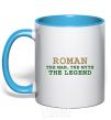 Mug with a colored handle Roman the man the myth the legend sky-blue фото