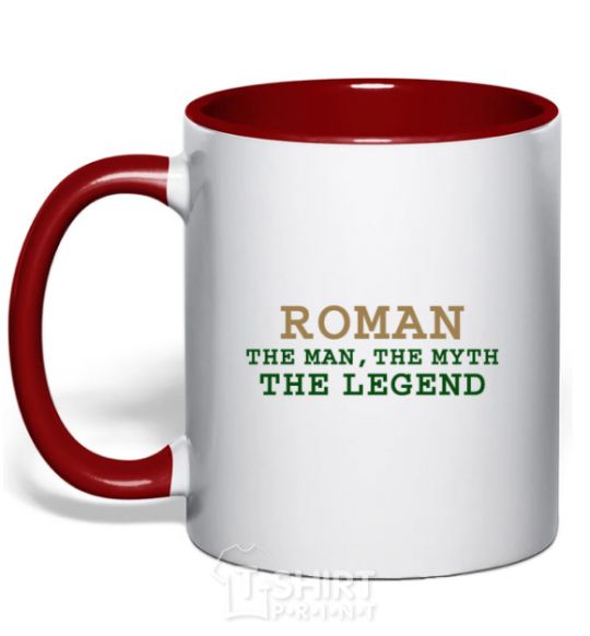 Mug with a colored handle Roman the man the myth the legend red фото