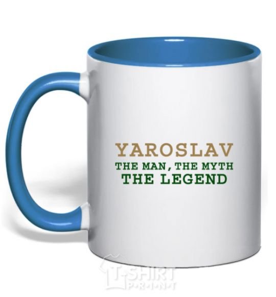 Mug with a colored handle Yaroslav the man the myth the legend royal-blue фото