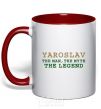 Mug with a colored handle Yaroslav the man the myth the legend red фото